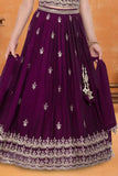 Elegant Wine Sequins Embroidered Lehenga Choli With Dupatta For Girls