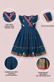Bottle Green Traditional Dress with Zari Border For Girls