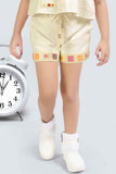 Cream Crochet Embellished Top And Shorts Set For Girls