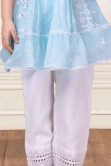 Blue Embroidered And Straight Kurta And Pant Set For Girls