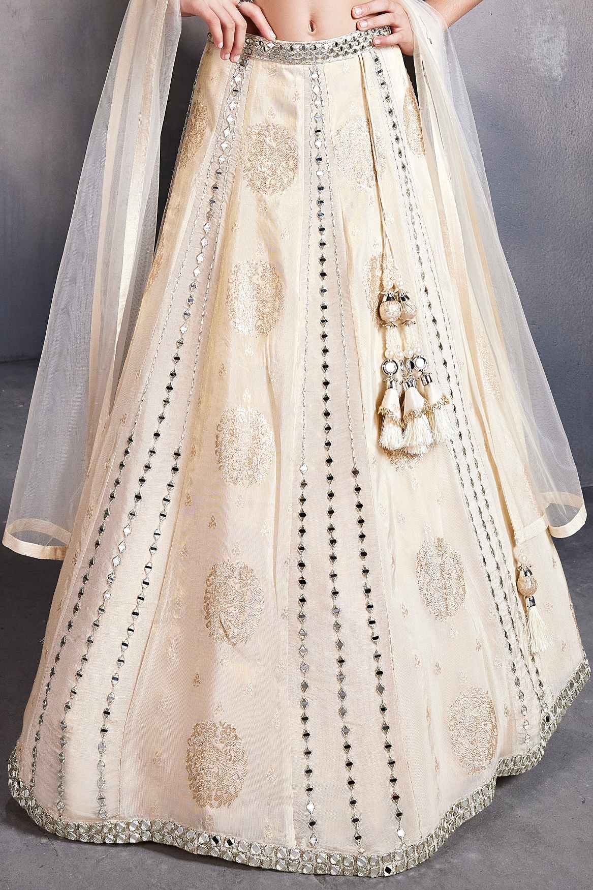 Ivory Embellished Lehenga Choli Set with Dupatta