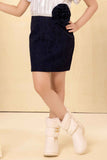 Navy Blue And Silver Floral Embellished Party Wear Dress For Girls