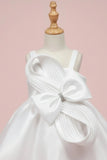 White Embellished Party Frock with Pleated Petal Bow For Girls