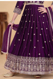 Wine Sequins Work And Zari Embroidered Ethnic Gown For Girls