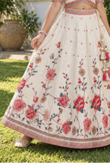 Ivory Floral Embroidered Lehenga Choli Set with Dupatta for Girls