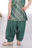 Green Printed Patiala Set with Embroidered Jacket For Girls