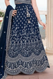 Navy Blue Embroidered Lehenga Choli Set with Dupatta For Girls