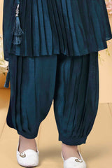 Teal Blue Stone Work Kurta With Harem Pant For Girls