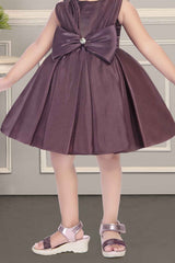 Organza Wine Frock With Bow Embellished For Girs