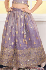 Purple Sequins Embroidered Lehenga Choli Set For Girls