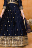 Navy Blue Sequins Work And Zari Embroidered Ethnic Gown For Girls