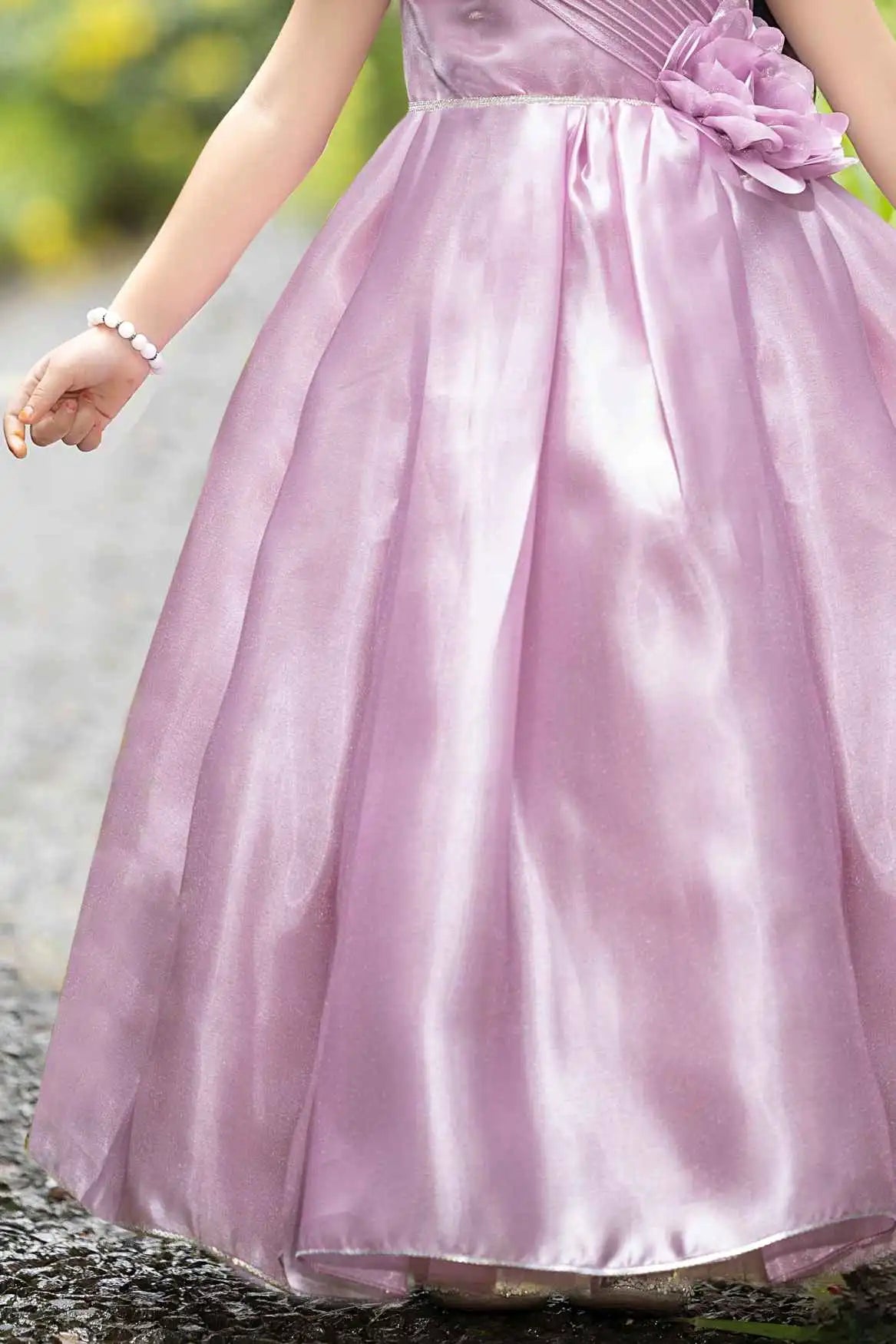 Onion Pink Floral Embellished Party Wear Gown For Girls
