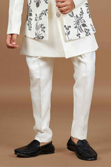 White Sherwani With Sequin Embroidery For Boys