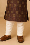 Purple And Beige Printed Kurta Set with Sequins Embroidery For Boys