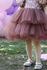 Brown Sequins Work Layered Party Wear Frock For Girls
