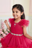 Rani Pink Layered Ruffle High-Low Party Wear Frock For Girls
