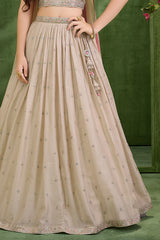 Premium Cream Embroidered Lehenga Choli with Dupatta For Girls