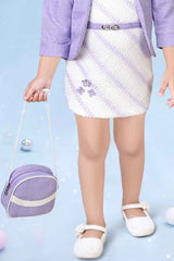 Stylish Lavender Dress With Over Coat And Sling Bag For Girls