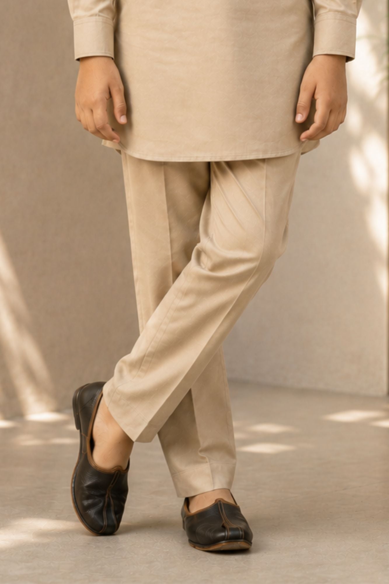 Grey Pathani Set  With Shirt Collar Design For Boys