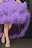 Purple Sleeveless And Floral Embellished Tail Back Frock For Girls