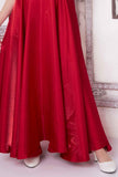 Designer Red Satin Asymmetric Gown For Girls