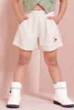 Girls Green Embroidered Sleeveless Jacket And Shorts Set