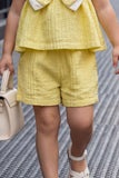 Girls Lemon Yellow Bow Set with Sleeveless Top and Shorts