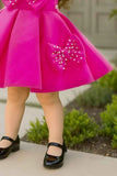 Rani Pink Party Frock With Pearl-Studded Bows For Girls