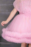 Pink Frock Embellished With Flower And Sequins For Girls