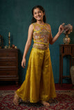 Yellow Sequins Work With Thread Embroidery For Palazzo Set For Girls