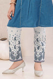 Blue Kurta Set with Embroidered Yoke & White Printed Pants For Girls