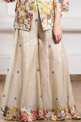 Elegant Beige Floral Embroidered Palazzo Set for Girls