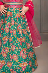 Green Sequin Work And Embroidered Lehenga Choli Set For Girls