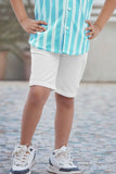 Aqua Blue Striped Shirt With White Shorts Set For Boys