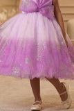 Purple Ombre With Bow Embellishment Party Wear Frock for Girls