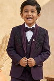 Plum Purple Suit With Bead Work For Boys