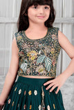 Teal Blue Floral Sequin Embroidered Lehenga Choli Set For Girls