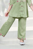 Soft Pista Green Embroidered Co-ord Set For Girls