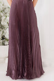 Wine Pleated Full-Length Party Gown with Floral Waist Detail For Girls