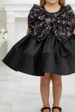 Black Sequin Bow Party Frock For Girls