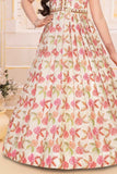 Elegant Cream Sequins And Mirror Work With Floral Printed Ethnic Gown For Girl