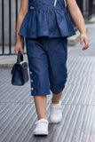 Girls Denim Co-Ord Set with Peplum Top And Culotte Pants
