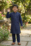 Navy Blue Kurta with Embroidered Waist-coat For Boys