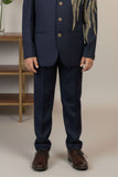 Navy Blue Embroidered Jodhpuri Suit Set With Golden Peacock Motif For Boys