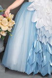 Whimsical White and Blue Party Wear Ballroom Gown