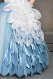 Whimsical White and Blue Party Wear Ballroom Gown
