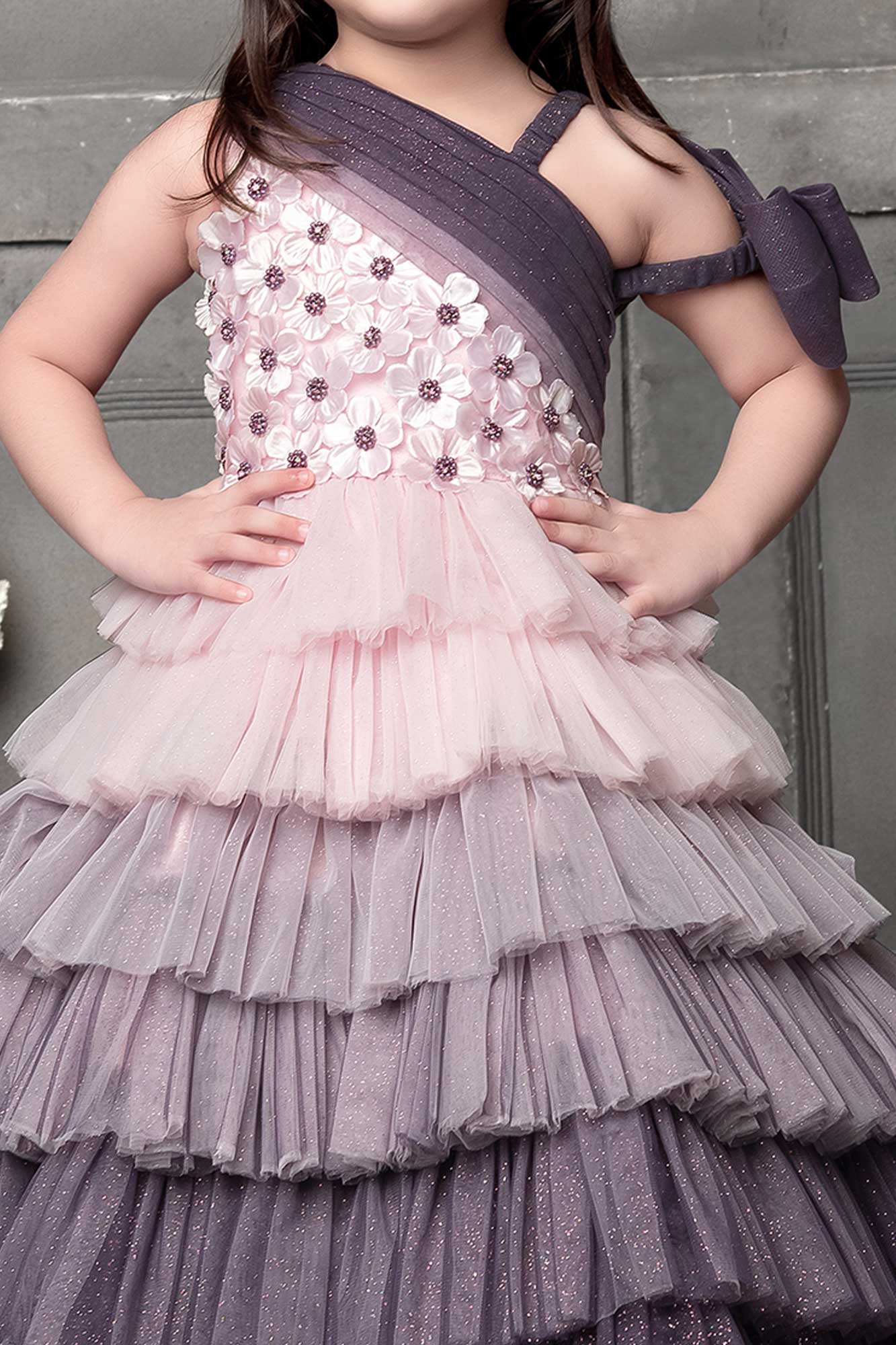 Lavender and pink ombre Multi-Layered gown for Girls