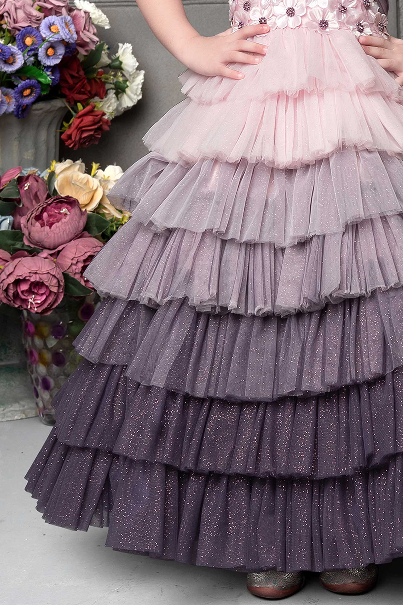Lavender and pink ombre Multi-Layered gown for Girls