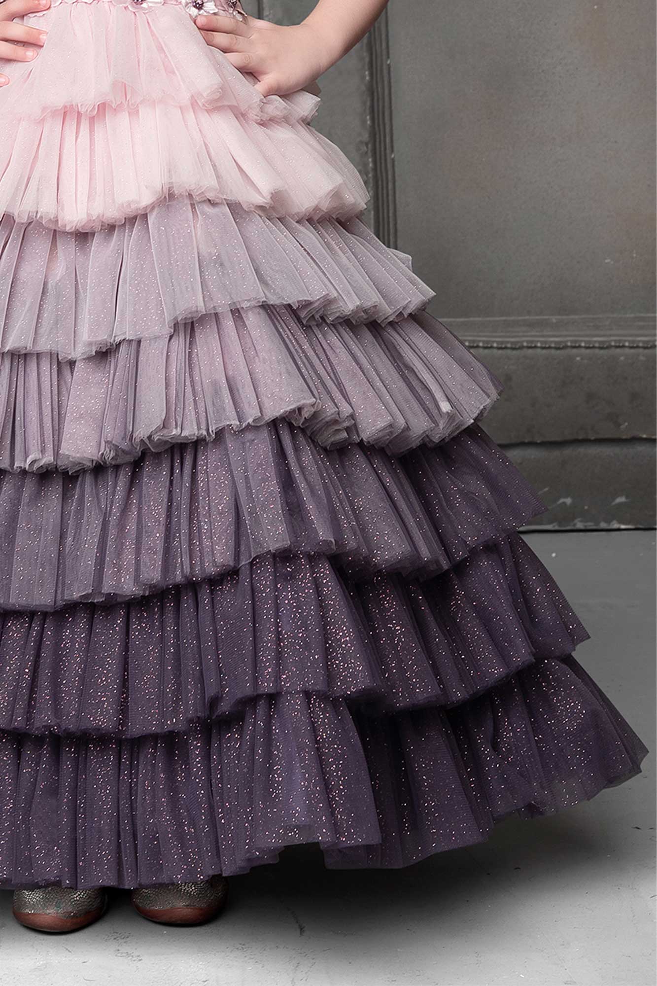 Lavender and pink ombre Multi-Layered gown for Girls