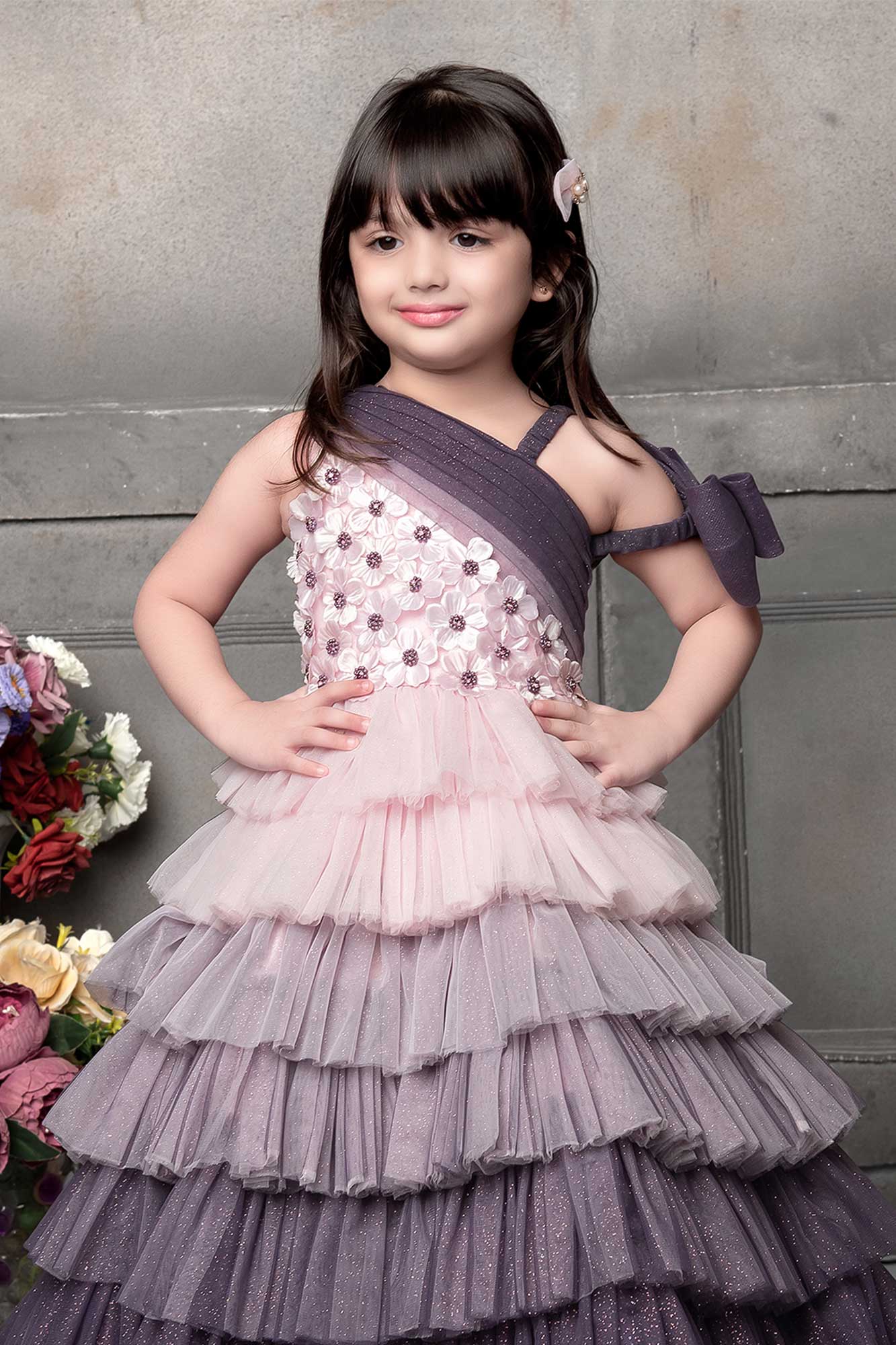 Lavender and pink ombre Multi-Layered gown for Girls